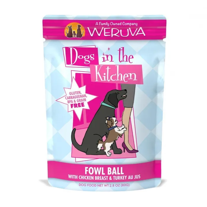 Dogs In The Kitchen Fowl Ball Grain Free Chicken & Turkey Dog Food Pouch 2.8-oz