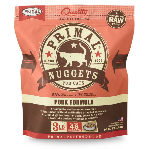 Raw Frozen Feline Pork Formula Nuggets Cat Food 3-lb