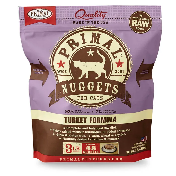 Raw Frozen Feline Turkey Formula Nuggets Cat Food 3-lb