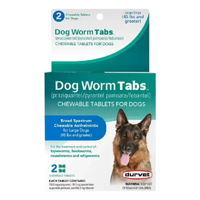 Dog Worm Tabs 45lb+ 2ct 011-18306 Durvet 12/cs