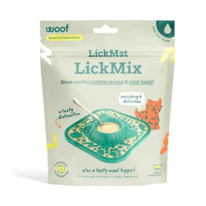 Woof Dog Treat Lick Mat Lickmix Bacon Cheese 5.5oz
