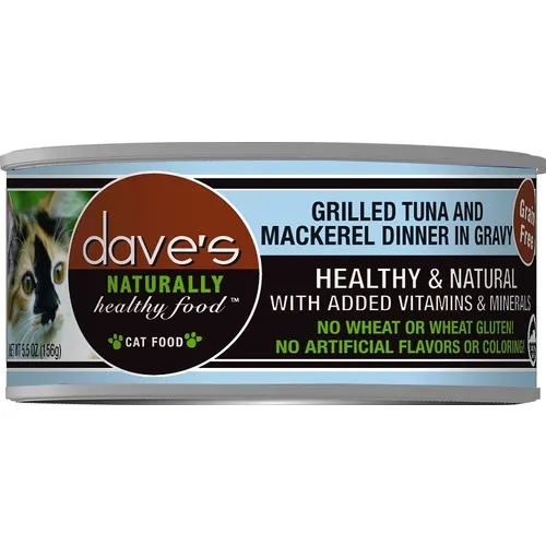 Dave's Cat Food Naturally Healthy Grain-free Grilled Tuna & Mackerel Dinner In Gravy Canned Cat Food 5.5-oz