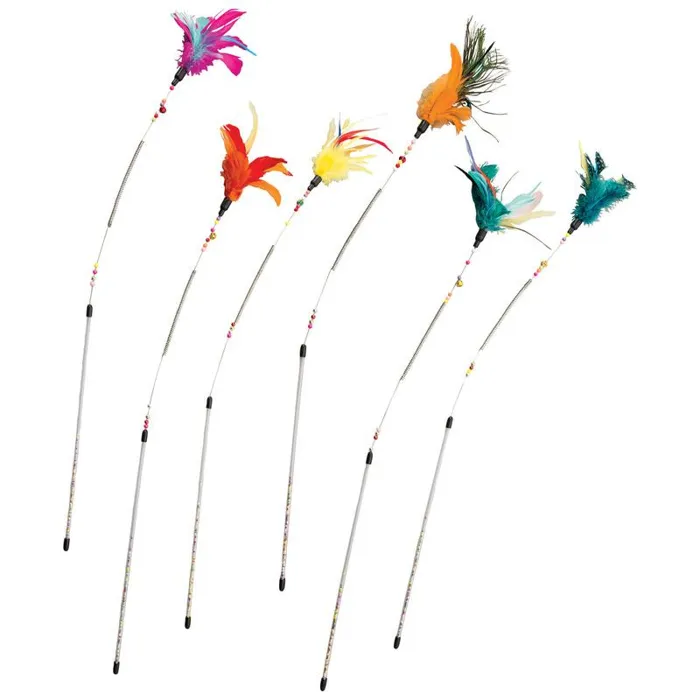 Spring Coil Teaser Wand 6pc Assorted 26 Inch