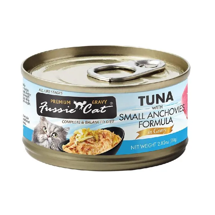 Fussie Cat Premium Tuna W/ Small Anchovies Gravy Wet Cat Food Can, 2.82-oz