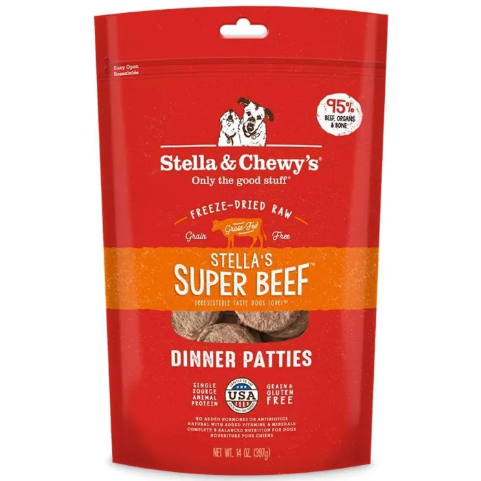 Dinner Patties Stella's Super Beef Grain Free Freeze Dried Raw Dog Food 5.5-oz
