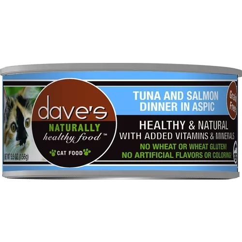 Dave's Naturally Healthy Grain Free Tuna & Salmon Dinner In Aspic Canned Cat Food 5.5-oz