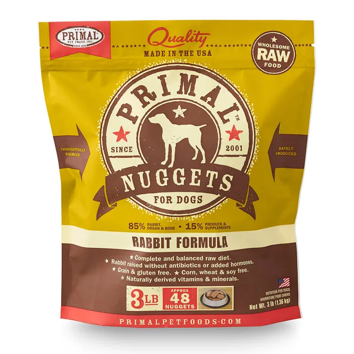 Primal Raw Frozen Canine Nuggets Rabbit Formula Dog Food 3-lb
