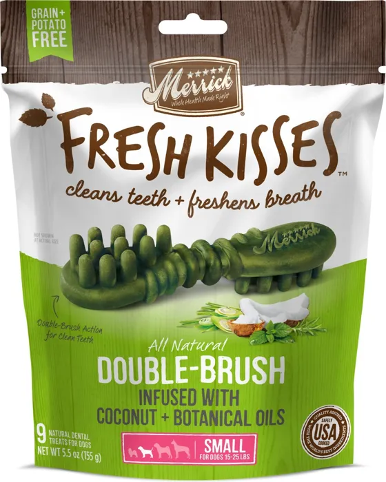 Fresh Kisses Double-brush Coconut Oil & Botanicals Small Grain-free Dental Dog Treats Xs Dog - 33 Count