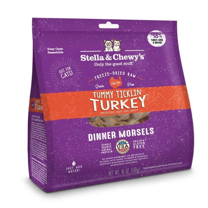 Stella & Chewy's Tummy Ticklin' Turkey Grain Free Freeze Dried Raw Cat Dinner Morsels 18-oz