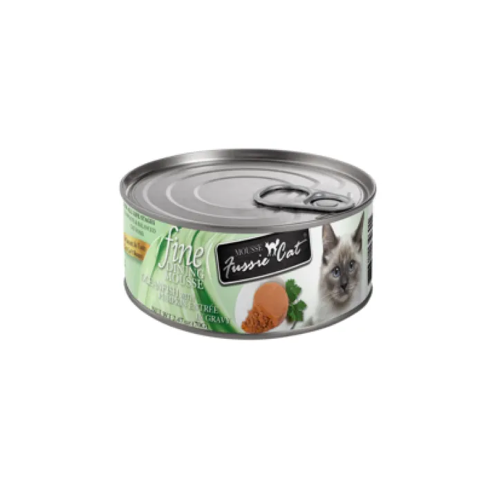 Fussie Cat Fine Dining Mousse Ocean Fish W/ Ppkn Entree Gravy Wet Cat Food Can, 2.47-oz