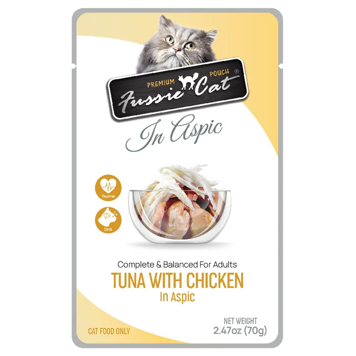 To Fussie Tuna & Chicken In Aspic Pouch 2.47oz