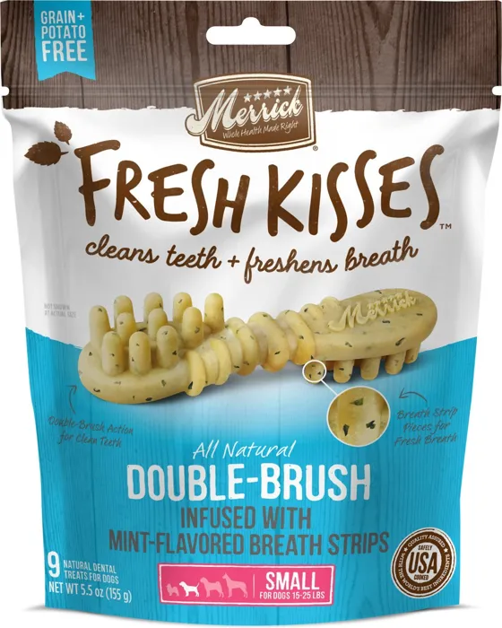 Fresh Kisses Double-brush Mint Breath Strips Grain-free Dental Dog Treats M Dog - 10 Count