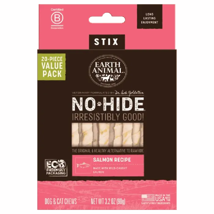 EARTH ANIMAL NO-HIDE CHEW SALMON STIX 20pk