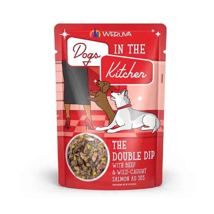 Dogs In The Kitchen The Double Dip Grain Free Beef & Salmon Dog Food Pouches 2.8-oz