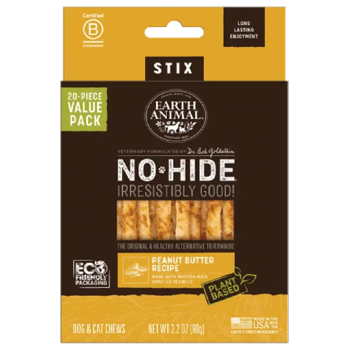 EARTH ANIMAL NO-HIDE CHEW PEANUT BUTTER STIX 20pk